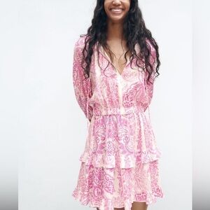 Zara Pink and Cream Long Sleeve Dress